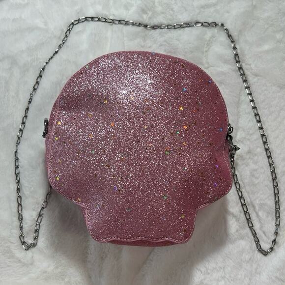 Pink Glitter Skull‎ Crossbody Bag Chain Strap - Picture 5 of 7